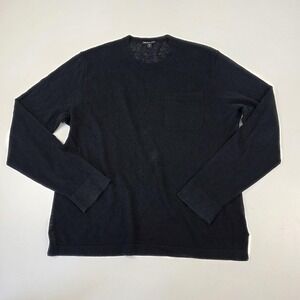 James Perse Sweater Mens Medium Black Lightweight Pocket Crewneck Knit Pullover